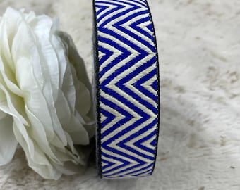 Blue Chevron Jacquard Ribbon, Folk Art Trim (9 Yards)
