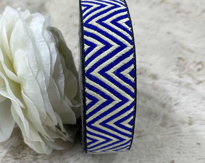 Blue Chevron Jacquard Ribbon, Folk Art Trim (9 Yards)