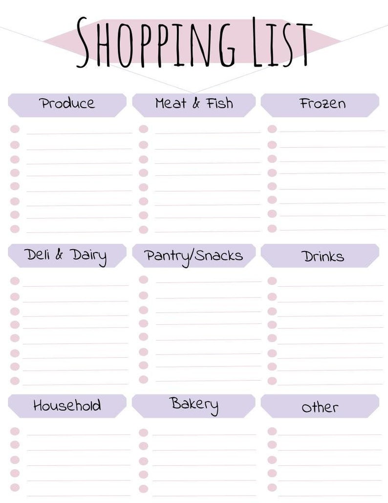 Grocery Shopping List With Categories Etsy