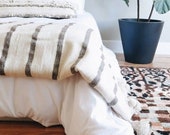 Wool Moroccan Pompom Blanket,pom pom Blankets,Throws Blanket,bedroom blanket,bedding,Wool blanket,Hand Woven Bed Cover by Berber Artisans