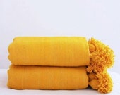 Moroccan wool blanket ,throw blanket,moroccan blankets,woven blanket ,throw blankets,pompom blanket,wool blanket,handmade blanket Yellow