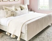 Moroccan Pompom Blanket,King Size blanket,Moroccan Blanket,Pompom Blanket,Throw Blanket,bedding blanket,Moroccan PomPom Bedspread Coverlet