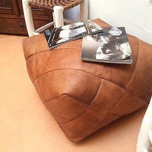 Moroccan Square Leather Pouf,Moroccan pouf,Berber Pouf,Leather Chair,ottoman pouf,Square Ottoman,Tan Square leather Pouf,pouf unstuffed,