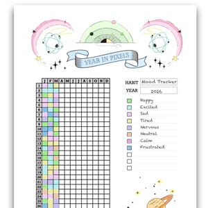 Year in Pixels Printable Template - Daily Mood and Habit Tracker - A4 A5 Letter PDF