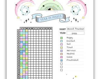 Year in Pixels Printable Template - Daily Mood and Habit Tracker - A4 ...