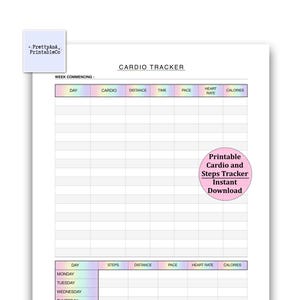 Konditions- och stegspårare - Rainbow träningslogg - Utskrivbar direktnedladdning (PDF)