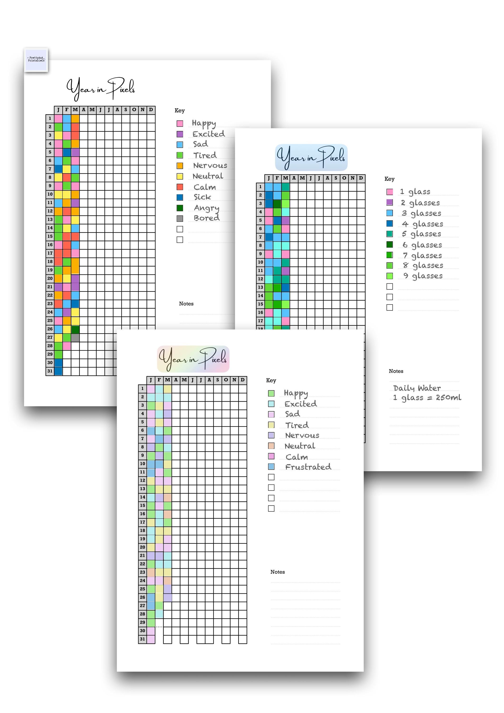 Year in Pixels Printable Template - Daily Mood and Habit Tracker - A4 ...