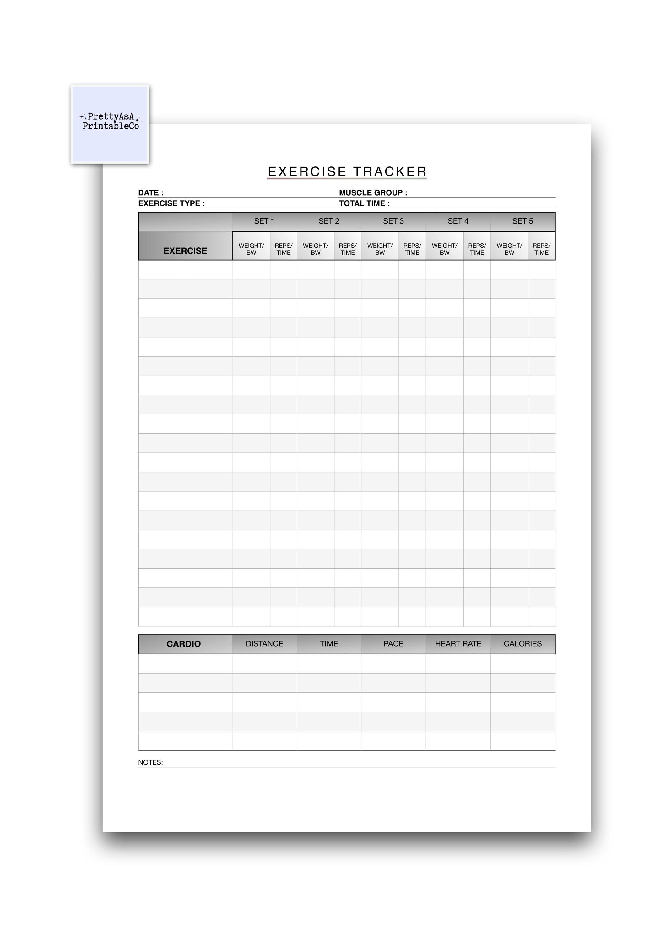 Workout Tracker - Exercise Log - Printable Instant Download - Etsy