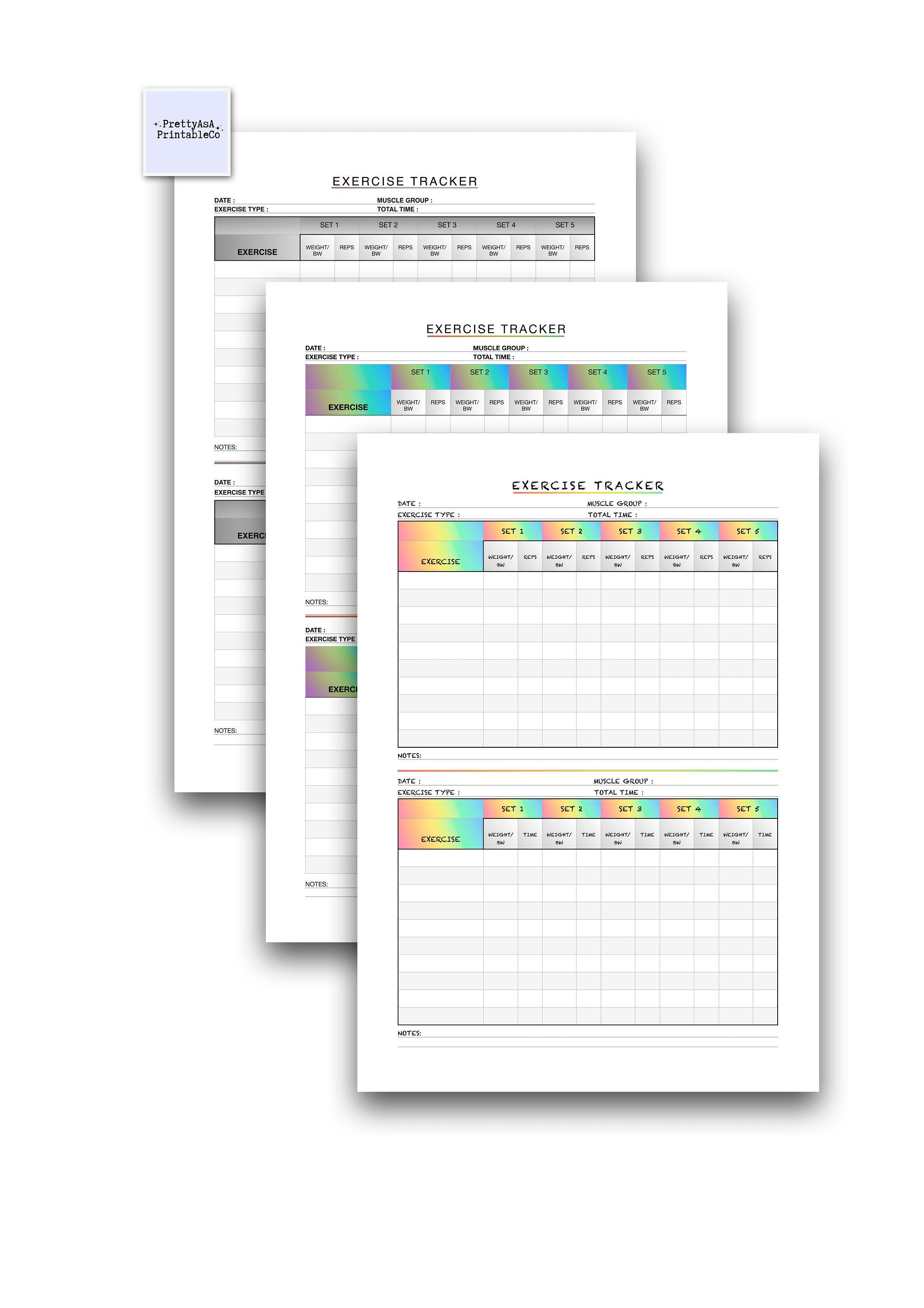 Exercise Tracker Printable Grey Metallic and Rainbow - Etsy UK