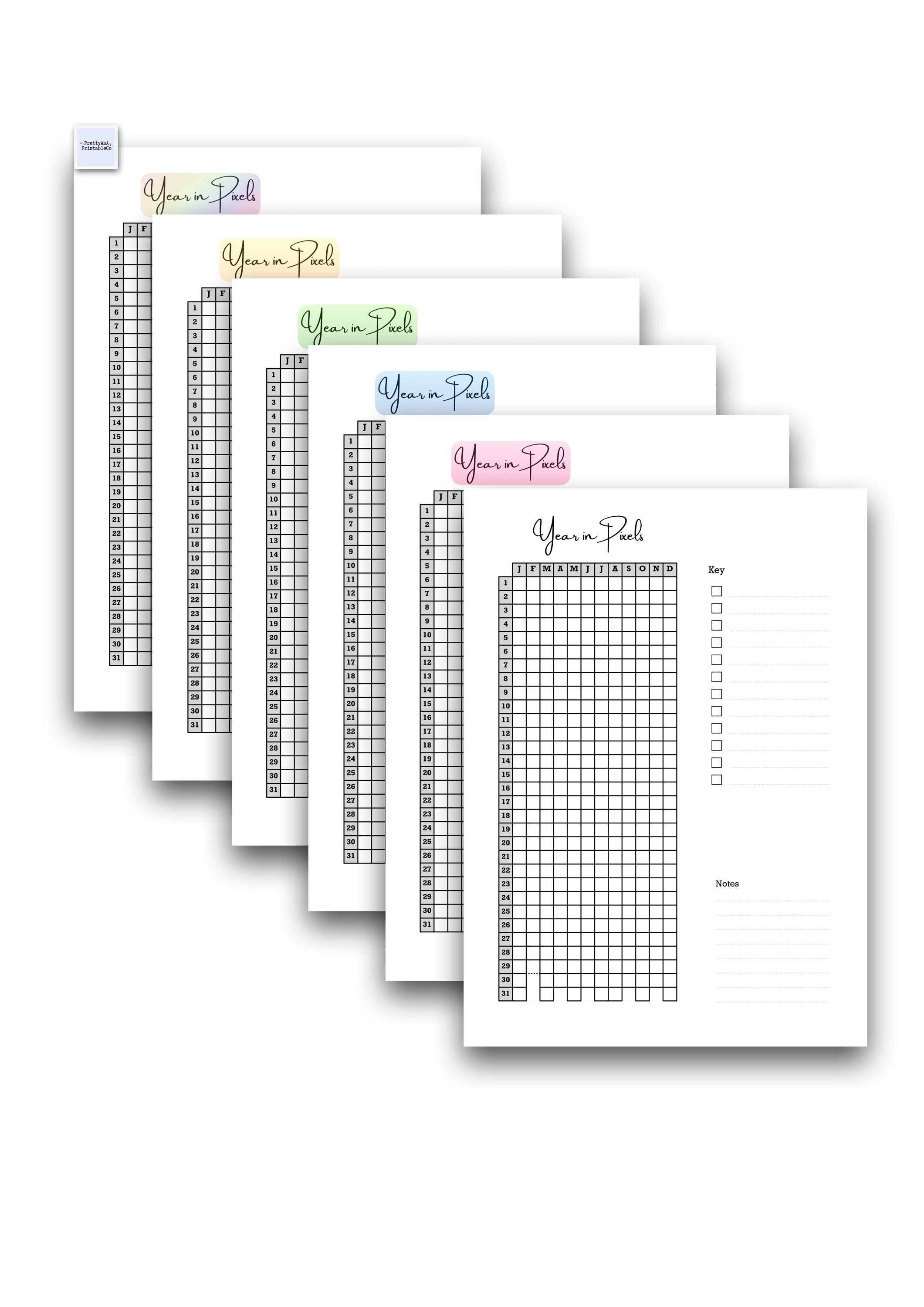 Year in Pixels Printable Template - Daily Mood and Habit Tracker - A4 ...