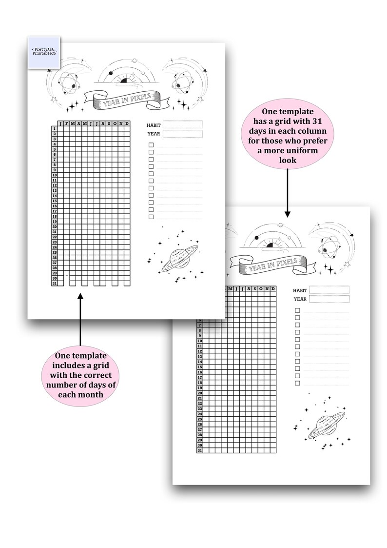 Year in Pixels Printable Template - Daily Mood and Habit Tracker - A4 ...