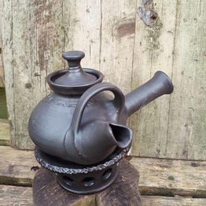Teapot with warmer, matt black stoneware glaze