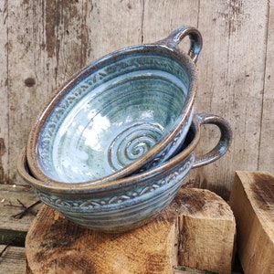 Tazones grandes para cereales, tazones para sopa, tazones con asas, color azul-marrón