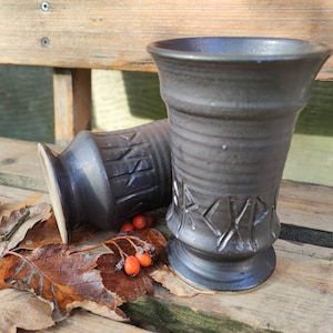 Runenbecher, Becher, Metbecher, Matt schwarz,Trinkbecher,Bierkrug
