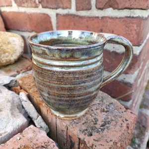 Taza grande, taza de café, cafetera, taza de té, marrón verde vintage