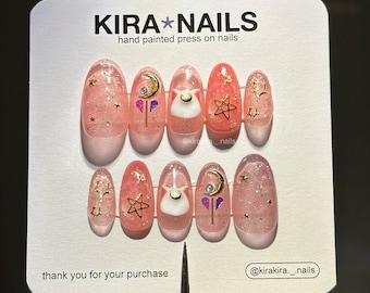 Sailor Moon Press-On Nail (Day Ver.) | Hand Painted Press-On Nails | Kira Kira Nails