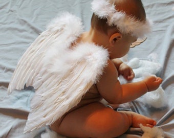 FashionWings Angel of Hope, Medium, White feather angel wings 12.5*12 inches. Classic style for babies. Costume Photo Props