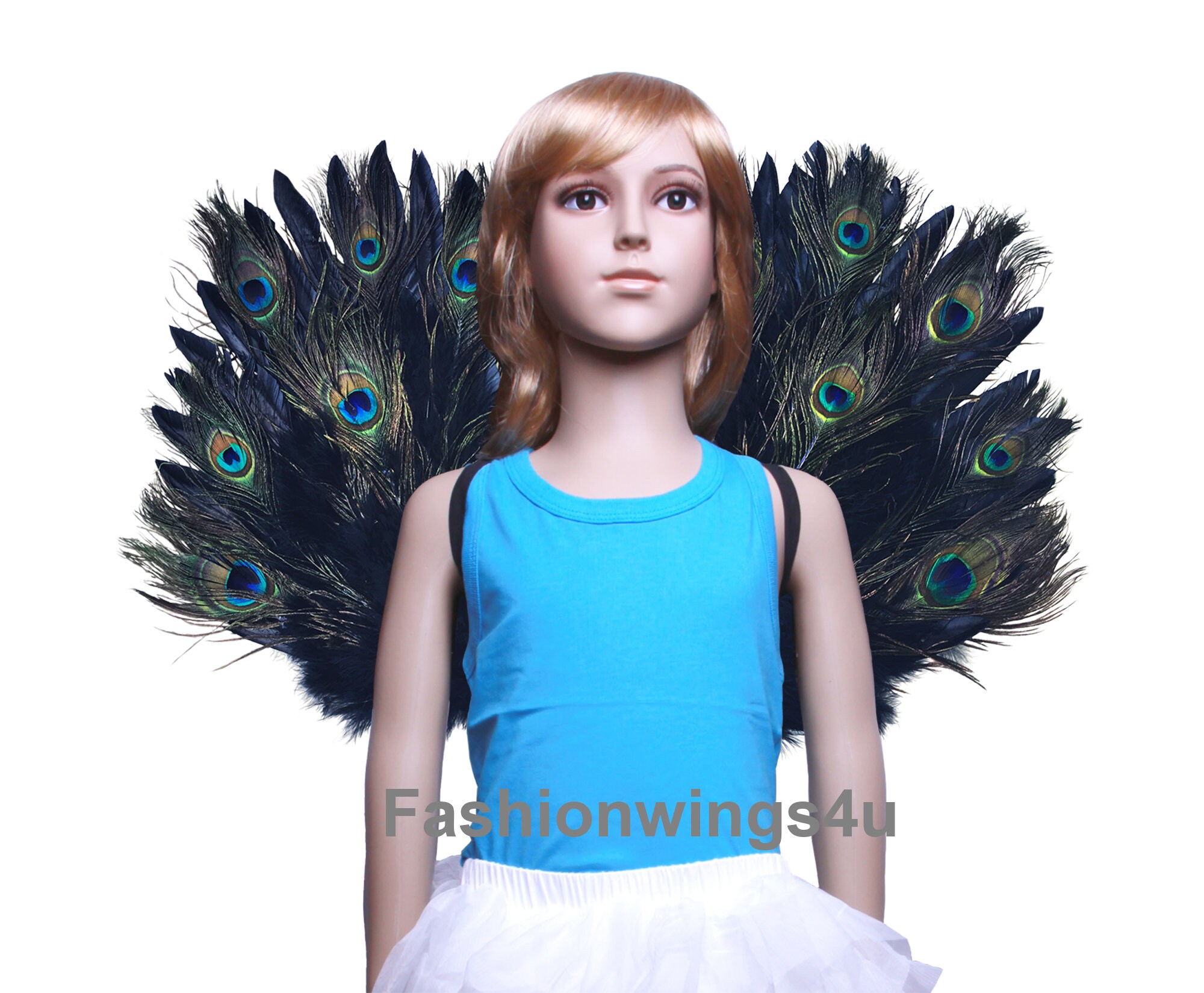 FashionWings Angel of Pride, Medium, Peacock/Black feather wings 24in…