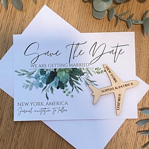 Destination save the date | Wedding save the date | Custom save the date | Wooden Magnet | Greenery wedding | Botanical wedding | Sage green