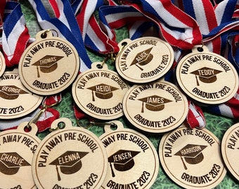 Wooden Engraved Graduation Medals | Custom Engraved Medals | Wooden Laser Cut Rewards | Graduation Gift | Student Leaving Keepsake