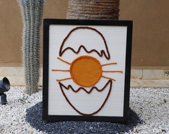 Framed Wall Decoration, Egg Framed WorkTapestry Wall Hanging, Wool Weaving Wall Art, Textile Art, Framed II