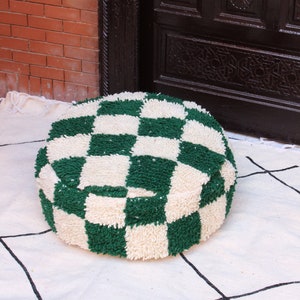 Round checkered pouf, floor round ottoman, pouf cover, wool Kilim pouf, Moroccan checkered pouf, boho floor pouf.