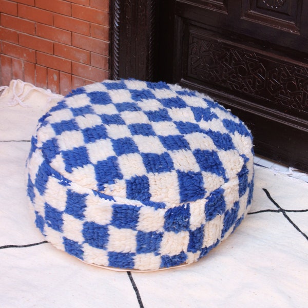 Checkered Moroccan pouf, Moroccan pouf cover, wool Kilim pouf, Moroccan checkered pouf, boho floor pouf.