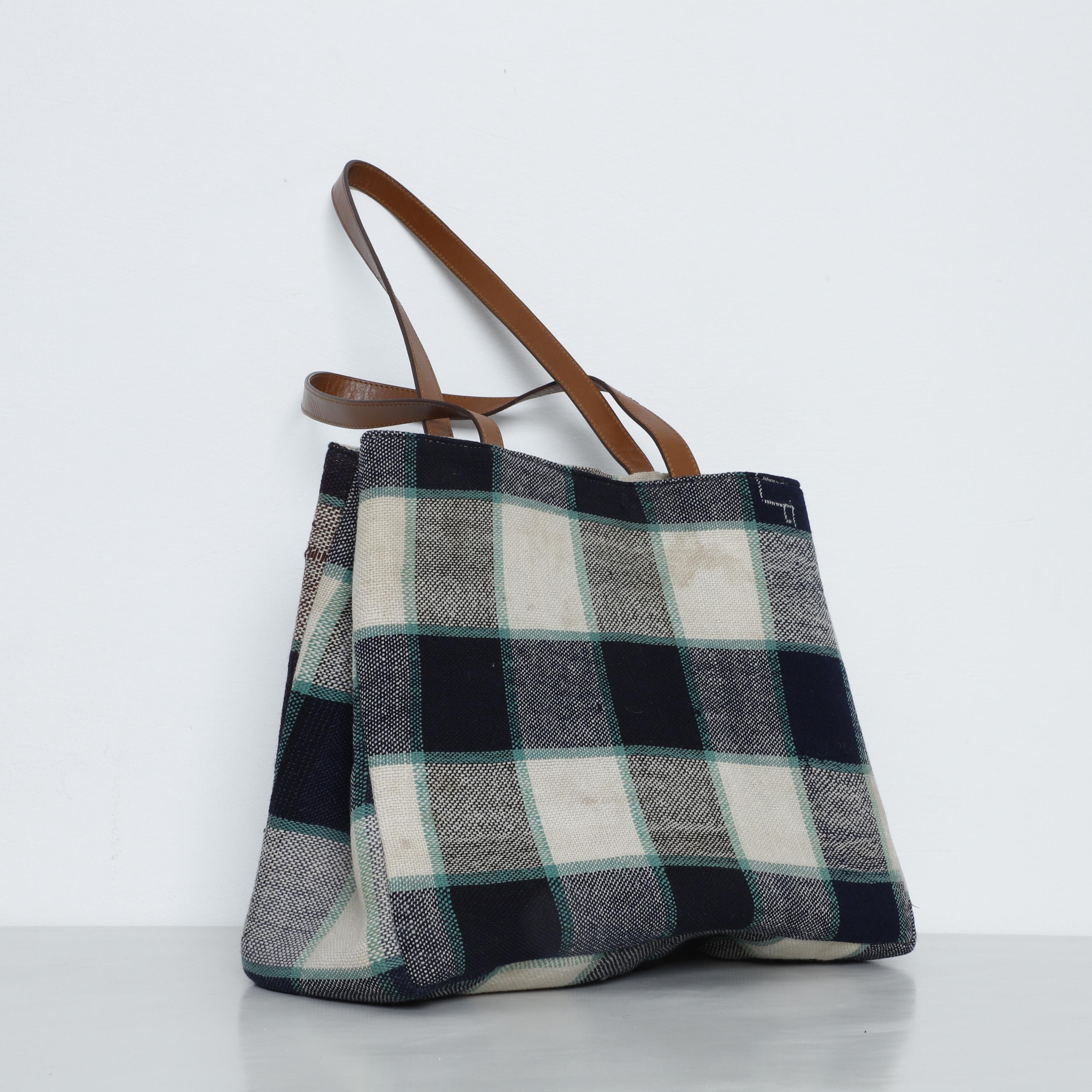 Plaid Shoulder Bag | Handmade Eco-friendly Bag With Leather Straps 