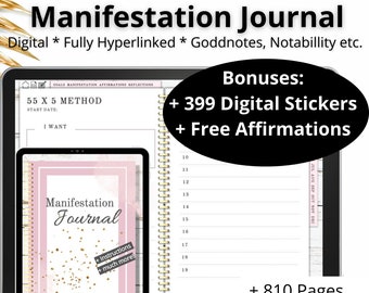 Digital Manifestation Journal, Wellness Planner, +399 Stickers (PDF)