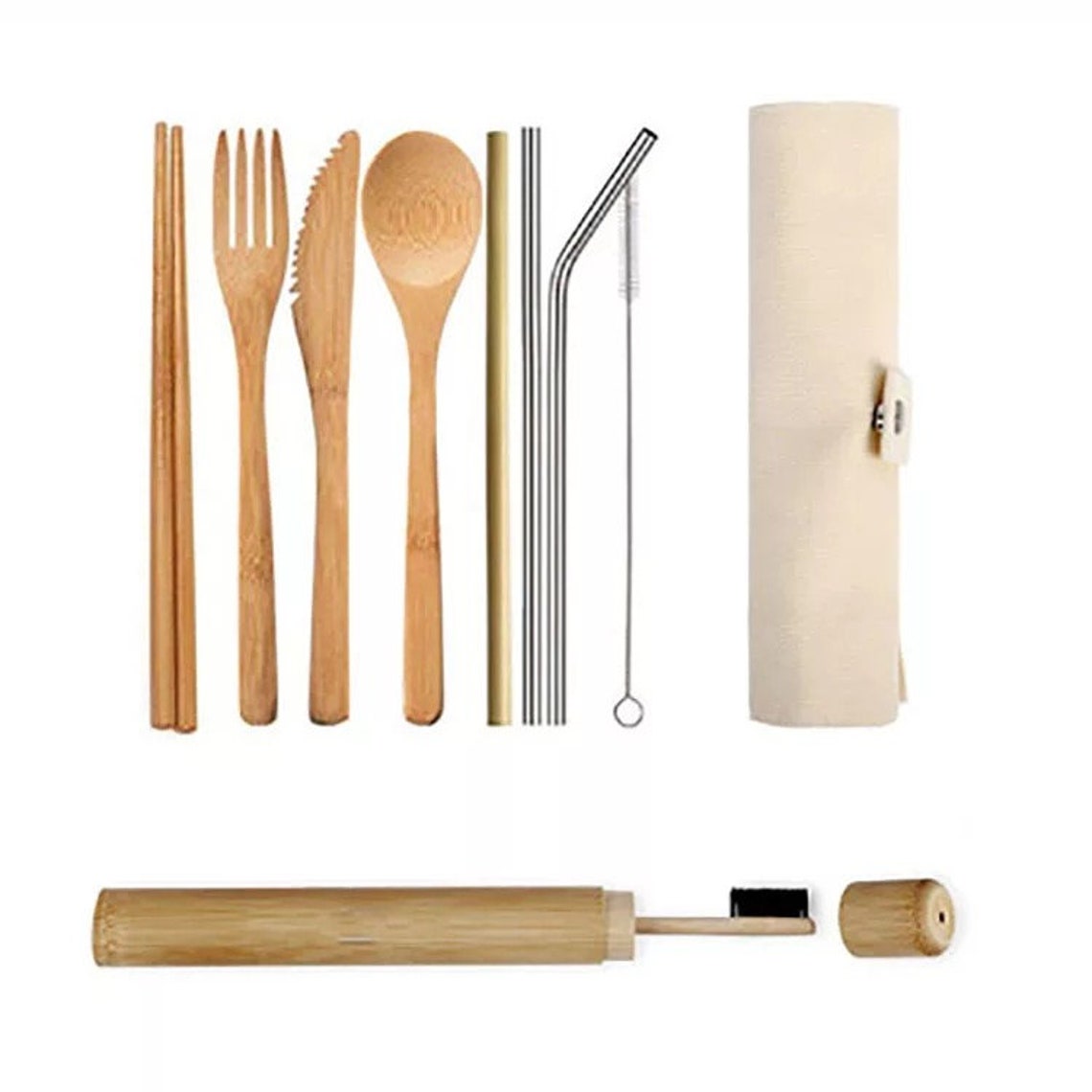 Reusable Bamboo Cutlery Set 12 Piece Eco Friendly Camping Etsy