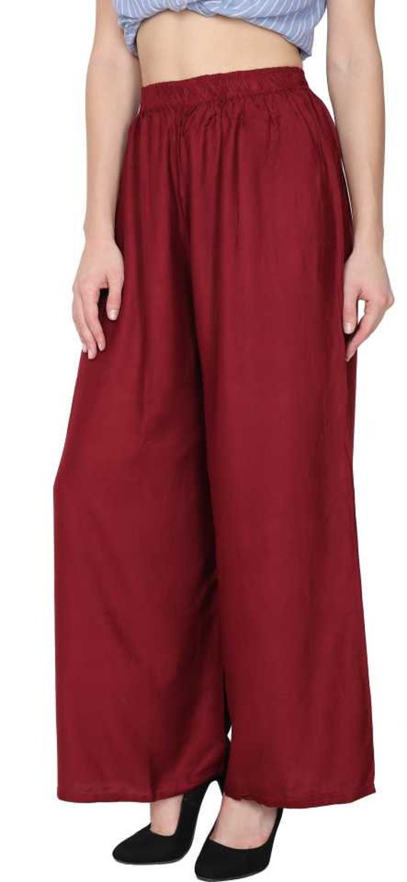 Size Rayon Solid Maroon Palazzo Pants 