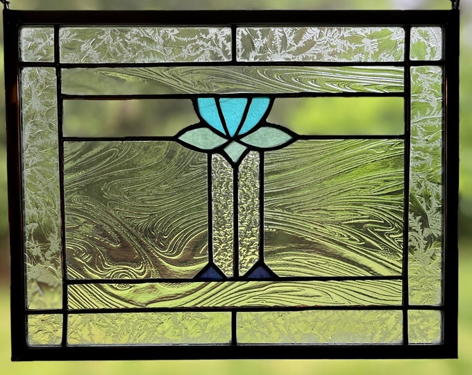 Small Stained Glass Panel With Blue Lotus Etsy