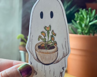 Cute and Spooky Ghost with Venus Fly Trap