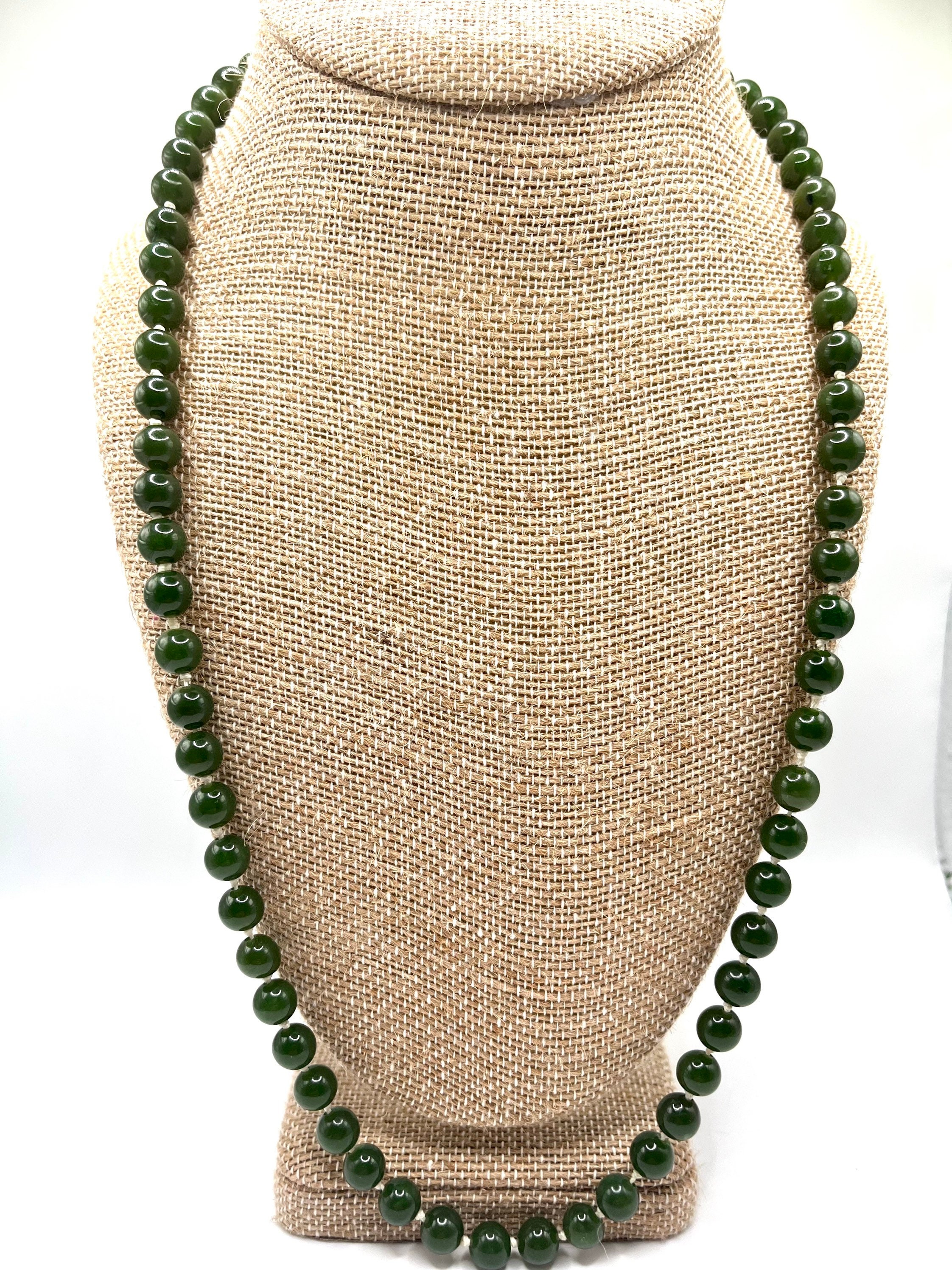Authentic Spinach Jade Bead Necklace Hand Knotted With Gold Etsy