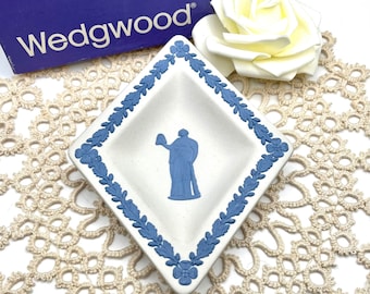 Wedgwood Jasperware White Diamond Shaped Tray, with Blue Bas Relief Featuring Greek Goddess/Muse Melpomene, 1970’s