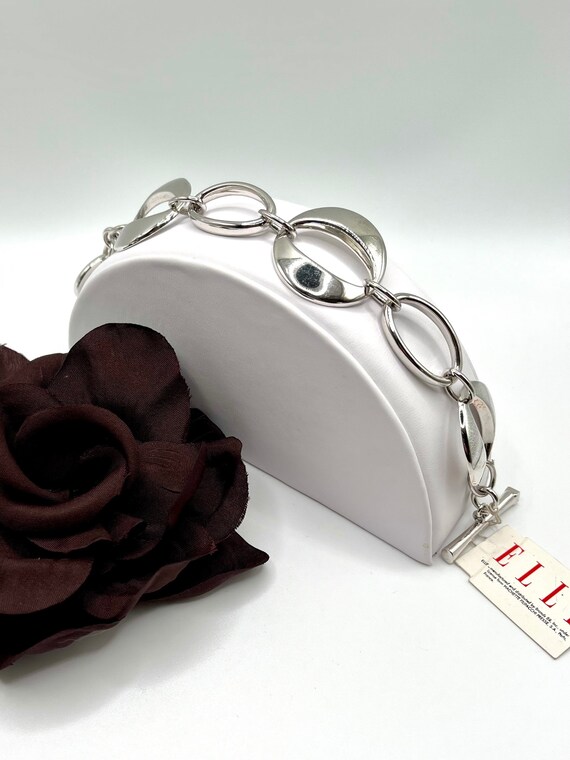 ELLE Sterling Silver Oval Open Link Bracelet Trademark Ruby NOS