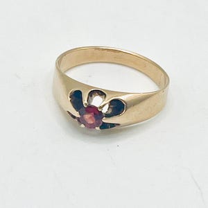 Antique Edwardian 14k Solid Gold Belcher Set Ruby Ring, Size 7.25