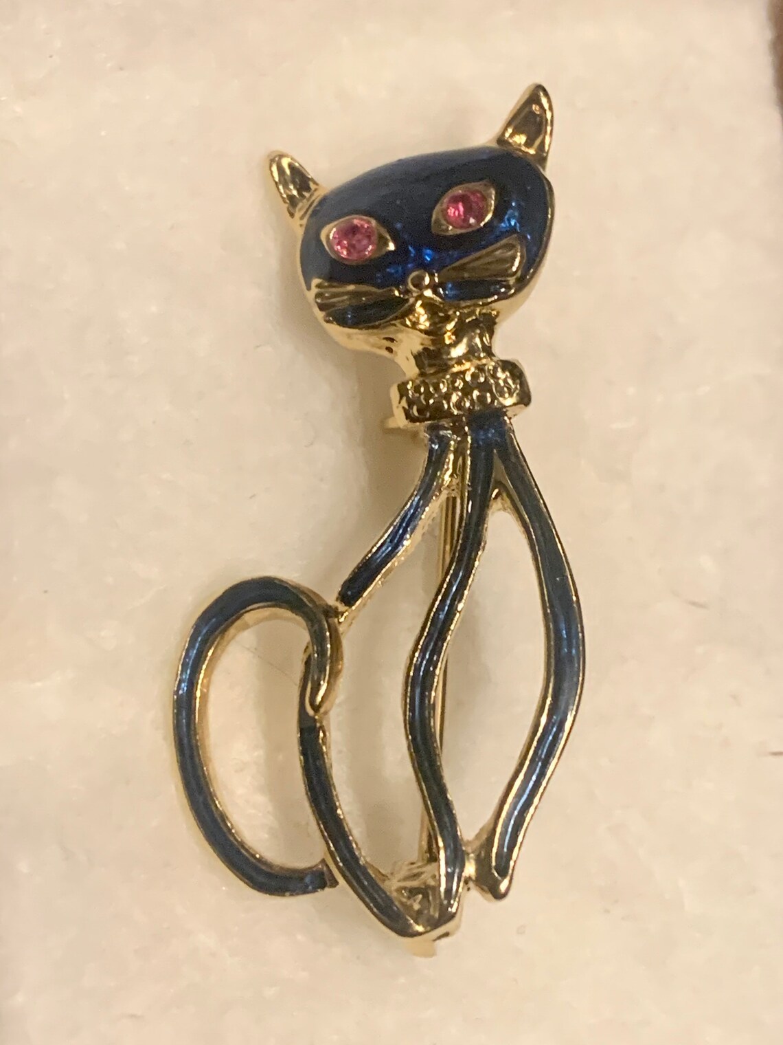 Vintage Gold Tone Enamel Cat Brooches Red with Green Etsy