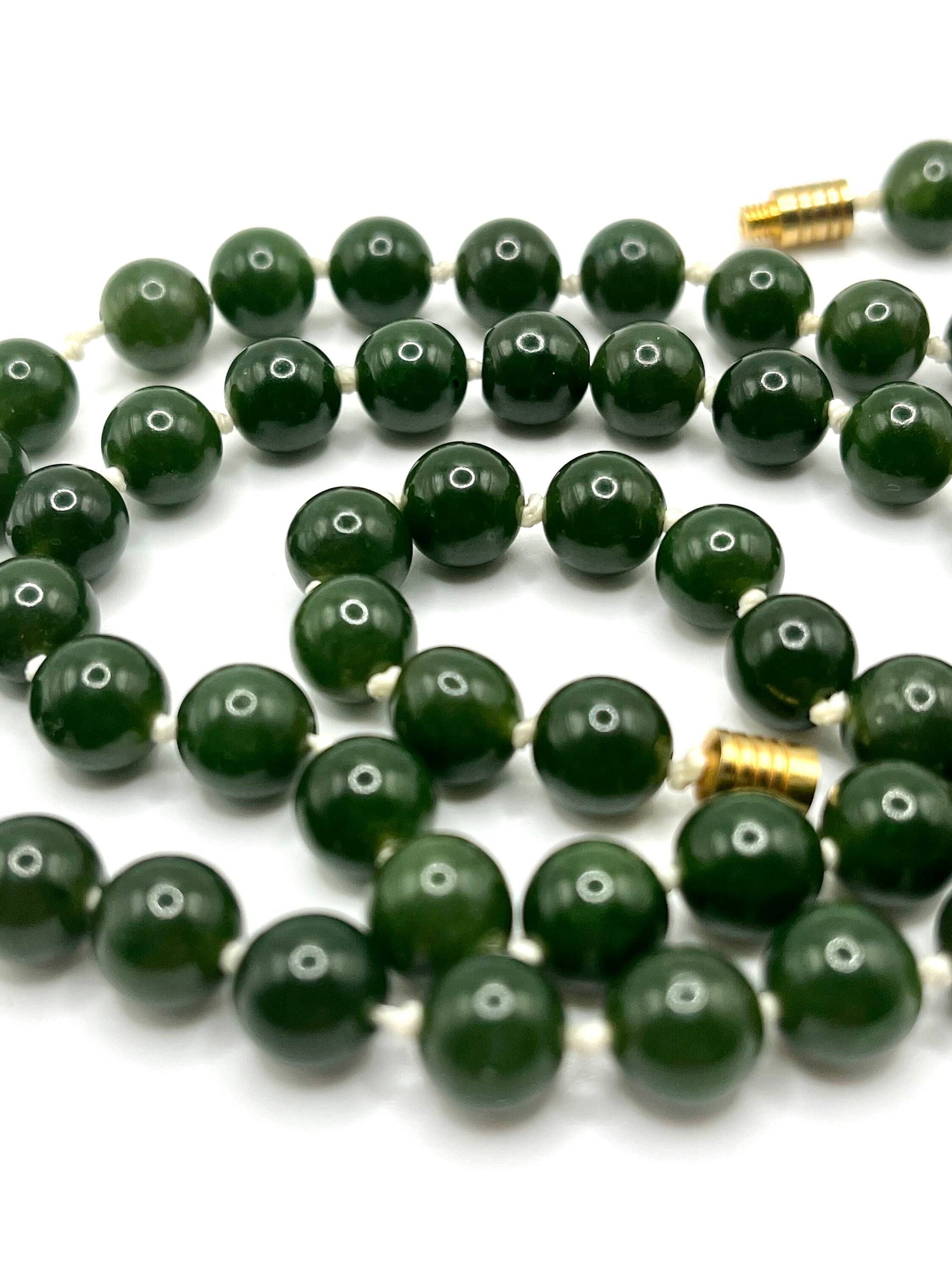Authentic Spinach Jade Bead Necklace Hand Knotted With Gold Etsy