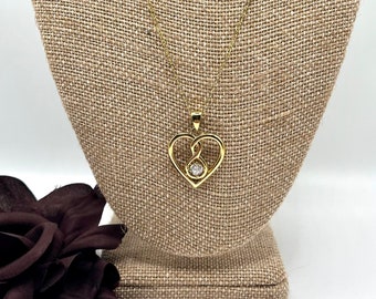 Gold Tone Infinity Knot Heart Pendant Vintage Necklace with Cubic Zirconia