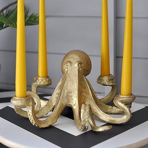 Gold Octopus Candelabra | Candle Stick Holder Decor | Eclectic Decor | Gift Idea | Dining Table Dressing | Octopus Candle Holder