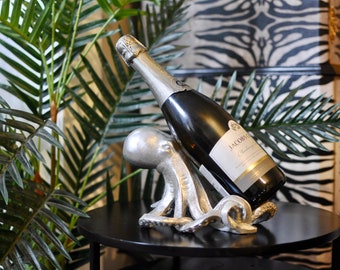 Silver Octopus Wine Bottle Holder | Quirky Wine Holder Decor | Eclectic Decor | Gift Idea | Dining Table Dressing | Octopus