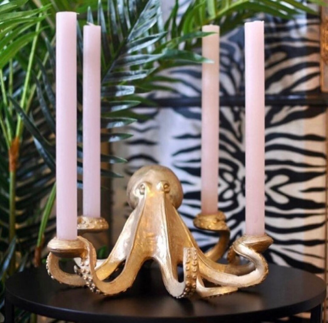 Gold Octopus Candelabra Candle Stick Holder Decor Eclectic Etsy
