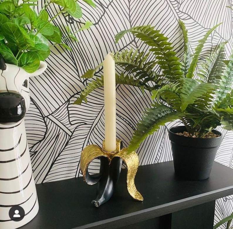 Quirky Black and Gold Pealed Banana Candle Holder Eclectic Etsy