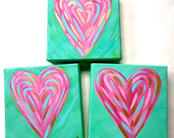 Abstract Painted Heart Original Artwork by Art & Grace, Abstract Heart Painting Canvas Art, Colorful Heart Painting Pink and Green