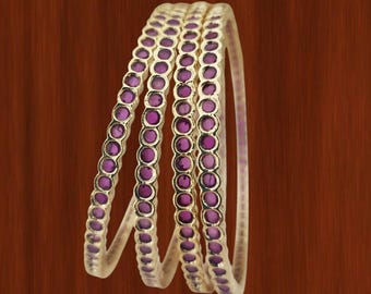 4 Piece Party Wear AD Ruby Stone Setting Bangle Ethnic Gold Plated Ruby Bangles Party Wear Bangles Indian Jewelry