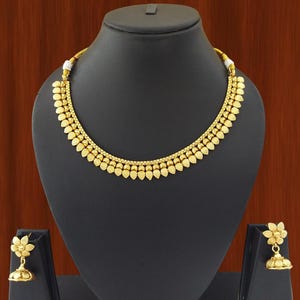 Golden Handmade Indian Fashionable Jewellery, Indian fashion Jewelry wedding Party wear Bollywood Ethnic wedding Indian Necklace Set Earring