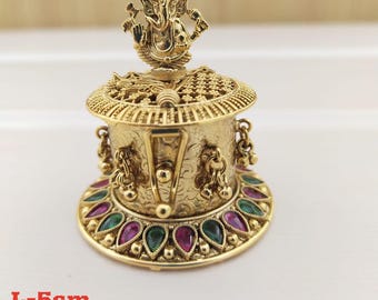 Gold Plated Sindoor Box Indian Jewelry Gold Plated Sidoor Box God Ganesha Kempu Gold sindoor box/Wedding Gift/Pooja Accessory