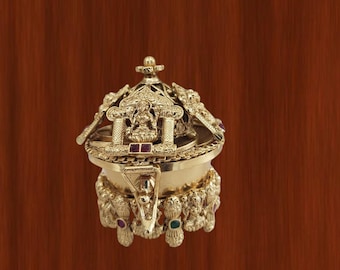 Ashta Lakshmi Kumkum Box, Antique Brass Sindoor Dani, Indian Wedding Return Gift, Puja Decor