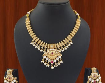 Handmade Indian Necklace Earring Set: Bollywood Wedding Jewelry